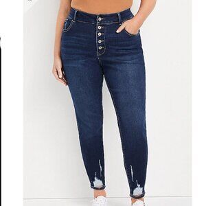 KanCan 16W High Rise Dark Ripped Hem Button Fly Skinny Jean